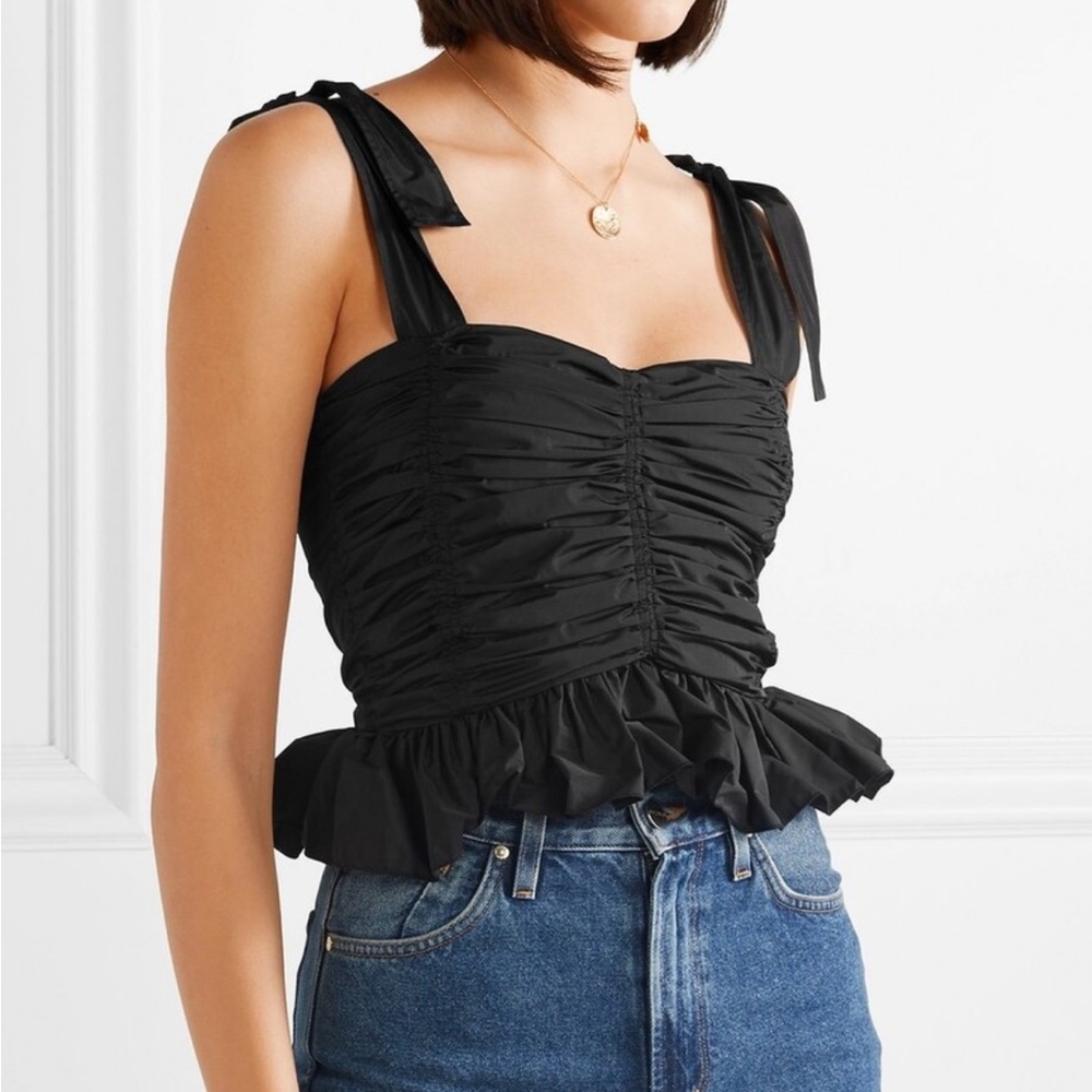 See By Chloe Black Ruched peplum Crop Top